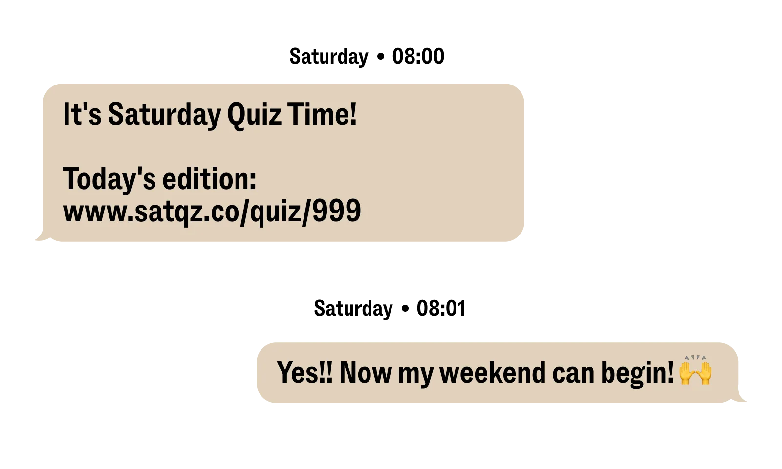 A screenshot of a text message with a link to the quiz.
